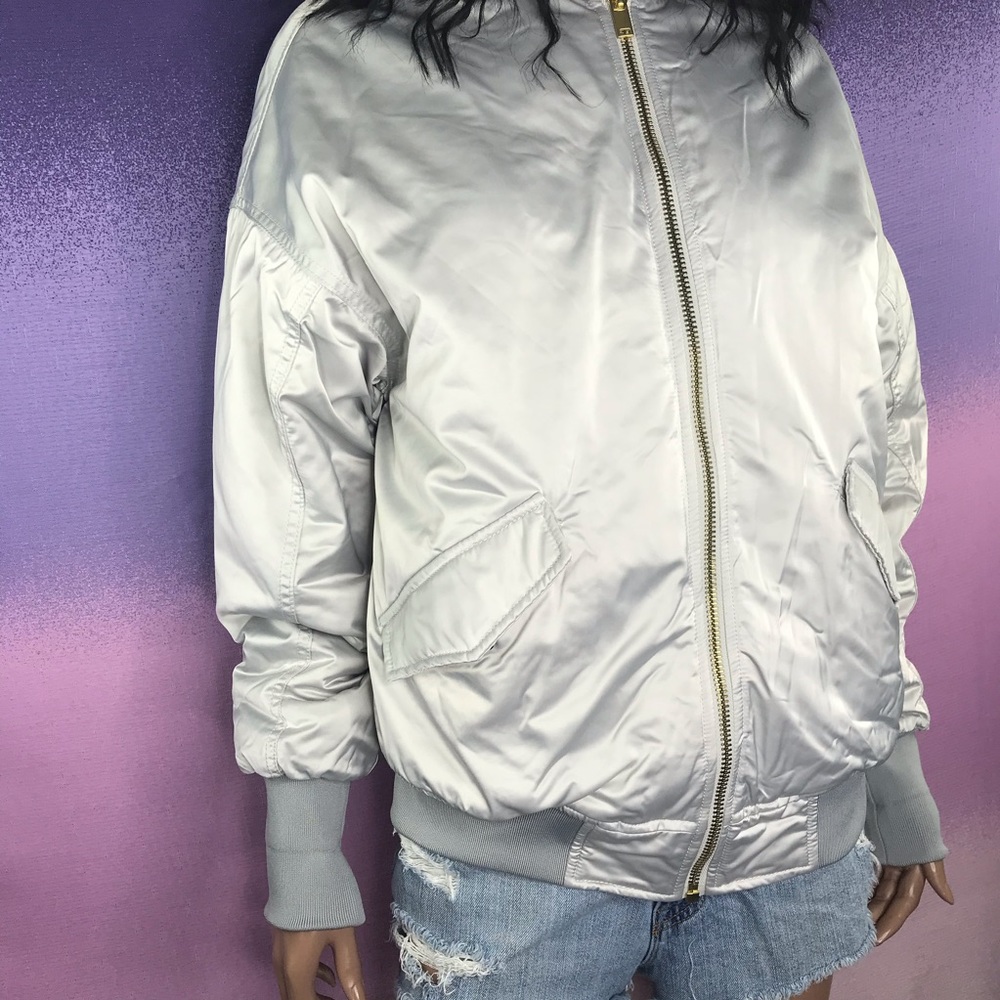 H&M Oversized Silver Gray Bomber Jacket